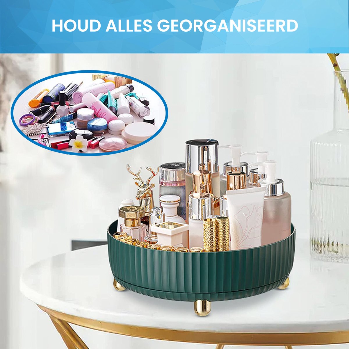 YONO Make Up Organizer Draaitafel - Opbergdoos voor Skincare / Parfum / Cosmetica / Lippenstift / Beauty - 360° Draaibaar Houder - Opbergsysteem - Groen
