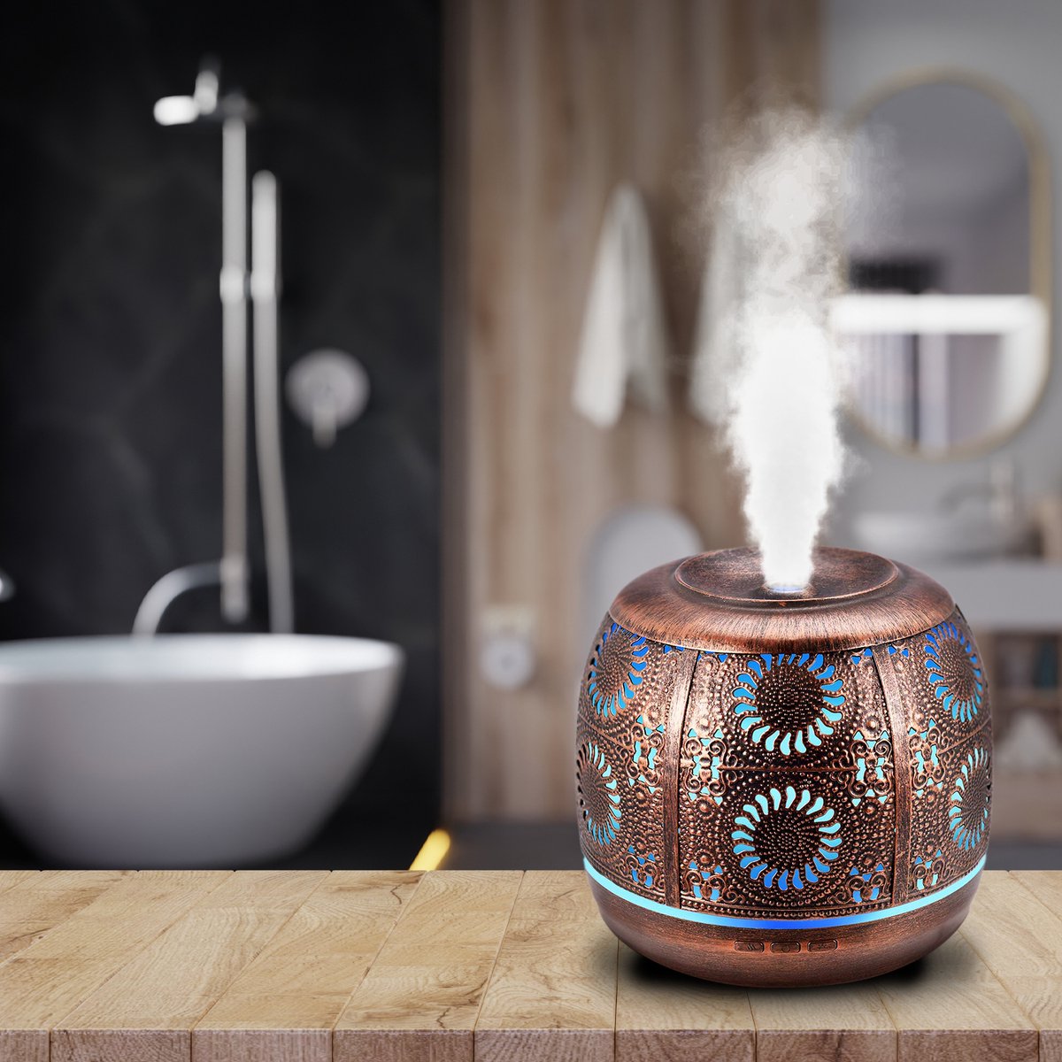 YONO Aroma Diffuser met LED verlichting - Verstuiver voor Etherische Olie - Geurverspreider - Vernevelaar - Brons Metaal - 500ML