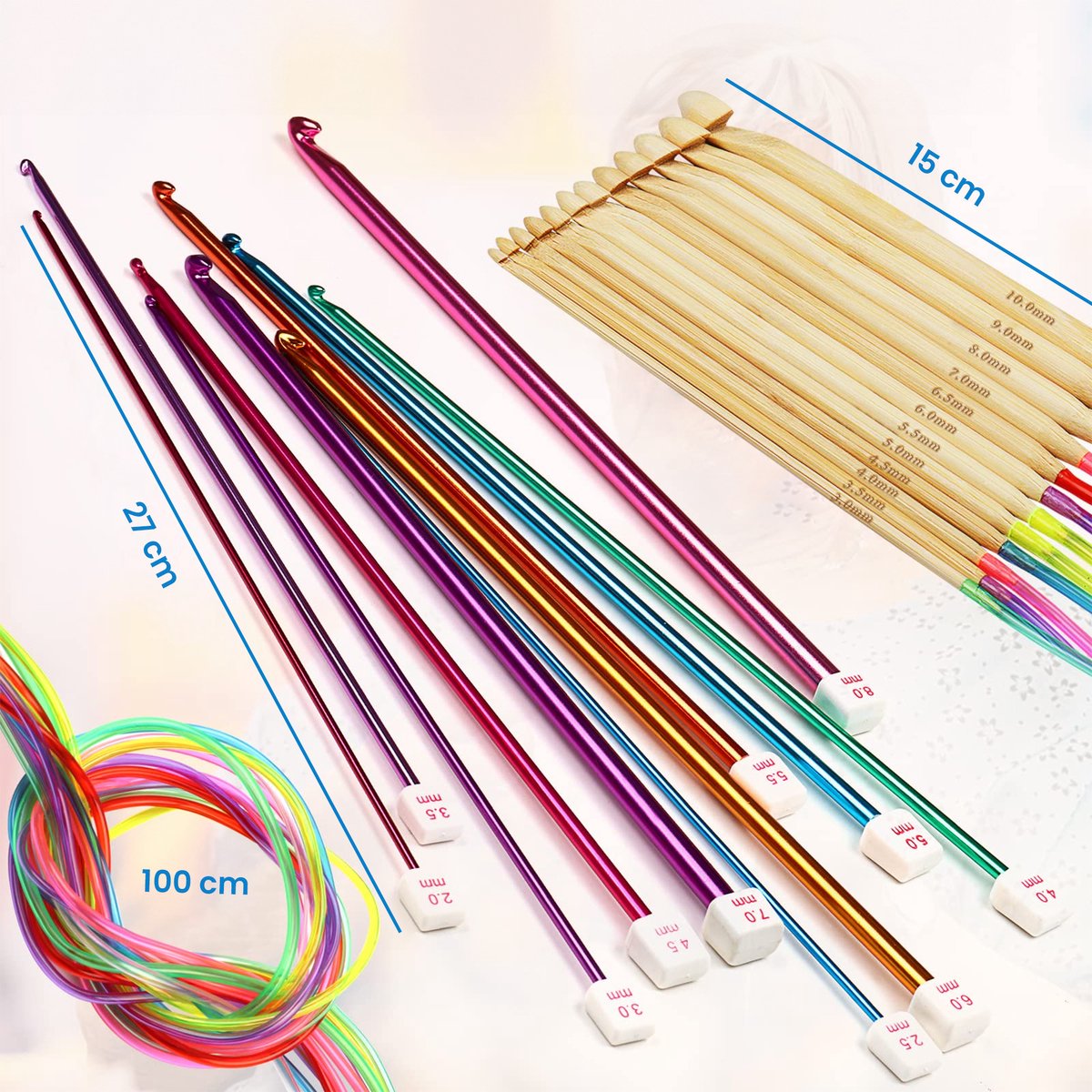 YONO Tunische Haaknaalden en Rondbreinaalden Set - Breinaalden met en zonder Kop Verwisselbaar - Tunisch Haken - 23 Stuks