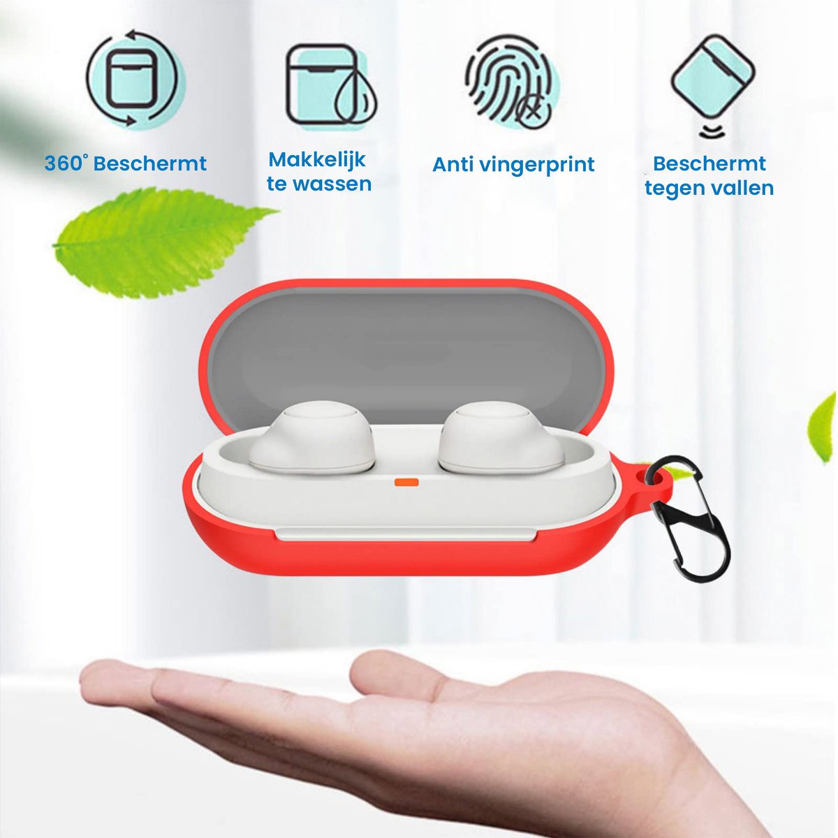 YONO Soft Case geschikt voor Sony WF-C700N - Hoesje met Clip - Rood