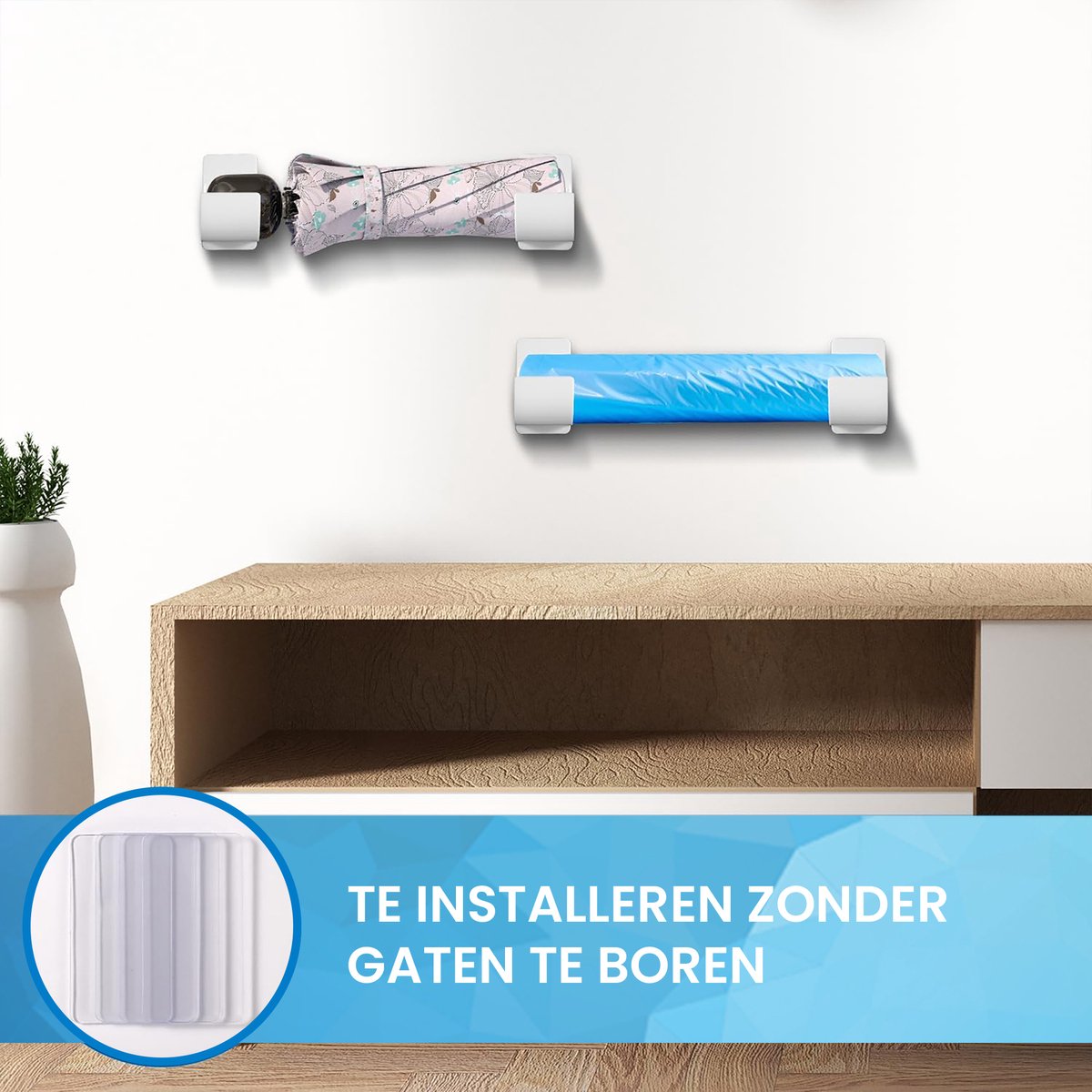 YONO Rollenhouder Zelfklevend - Folie Dispenser - Houder voor Aluminiumfolie en Huishoudfolie - Set van 2 - Wit