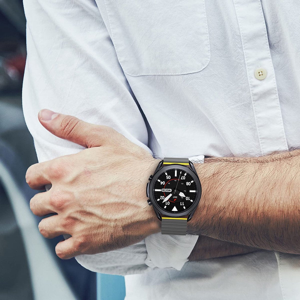 YONO Siliconen Link Bandje 22mm - Horlogebandje geschikt voor Samsung Galaxy Watch 46mm / 3 (45mm) / Gear s3 - Polar Vantage M2 / Grit X - Huawei Watch GT 3 (pro) / 2 - Amazfit GTR - Grijs / Geel