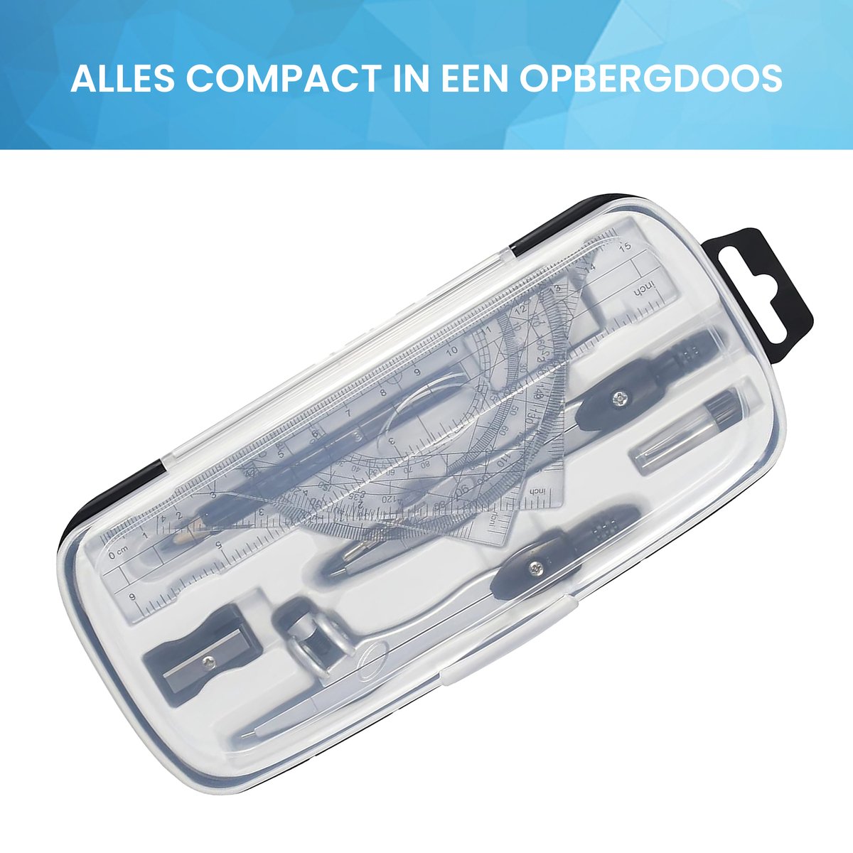 YONO Wiskunde School Set 10in1 - Passer / Geodriehoek / Liniaal / Potlood - Schoolspullen Middelbare - Zwart