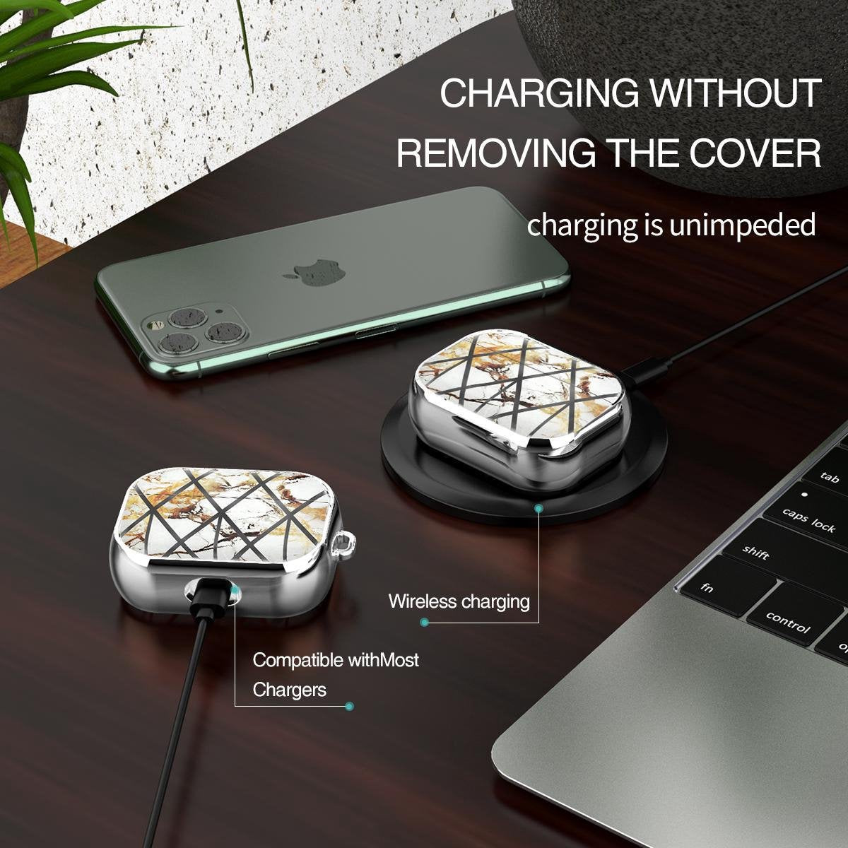 YONO Hard Case geschikt voor Apple Airpods Pro 1 / 2 - Premium Hoesje - Marmer Zilver