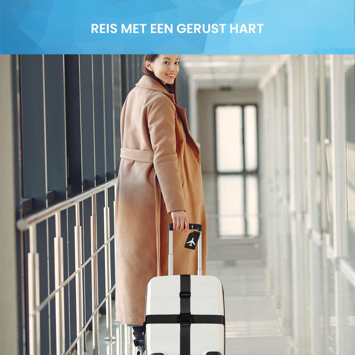 YONO Kofferriem met Kofferlabel - 2 Kofferband en 2 Bagagelabel - Dubbele Bagage Riem Verstelbaar - 4 Pack - Zwart