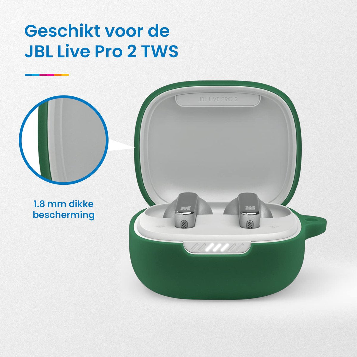 YONO Soft Case geschikt voor JBL Live Pro 2 TWS - Hoesje met Clip - Donkergroen