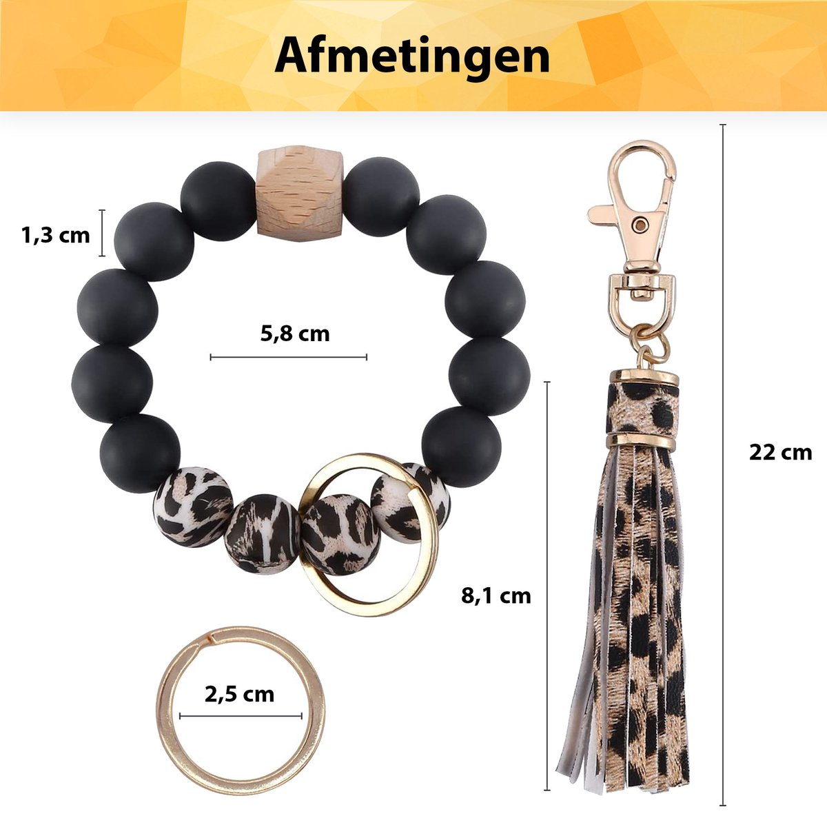 YONO Sleutelarmband Dames - Sleutelhanger met Kwastje en Kralen Armband - Leopard