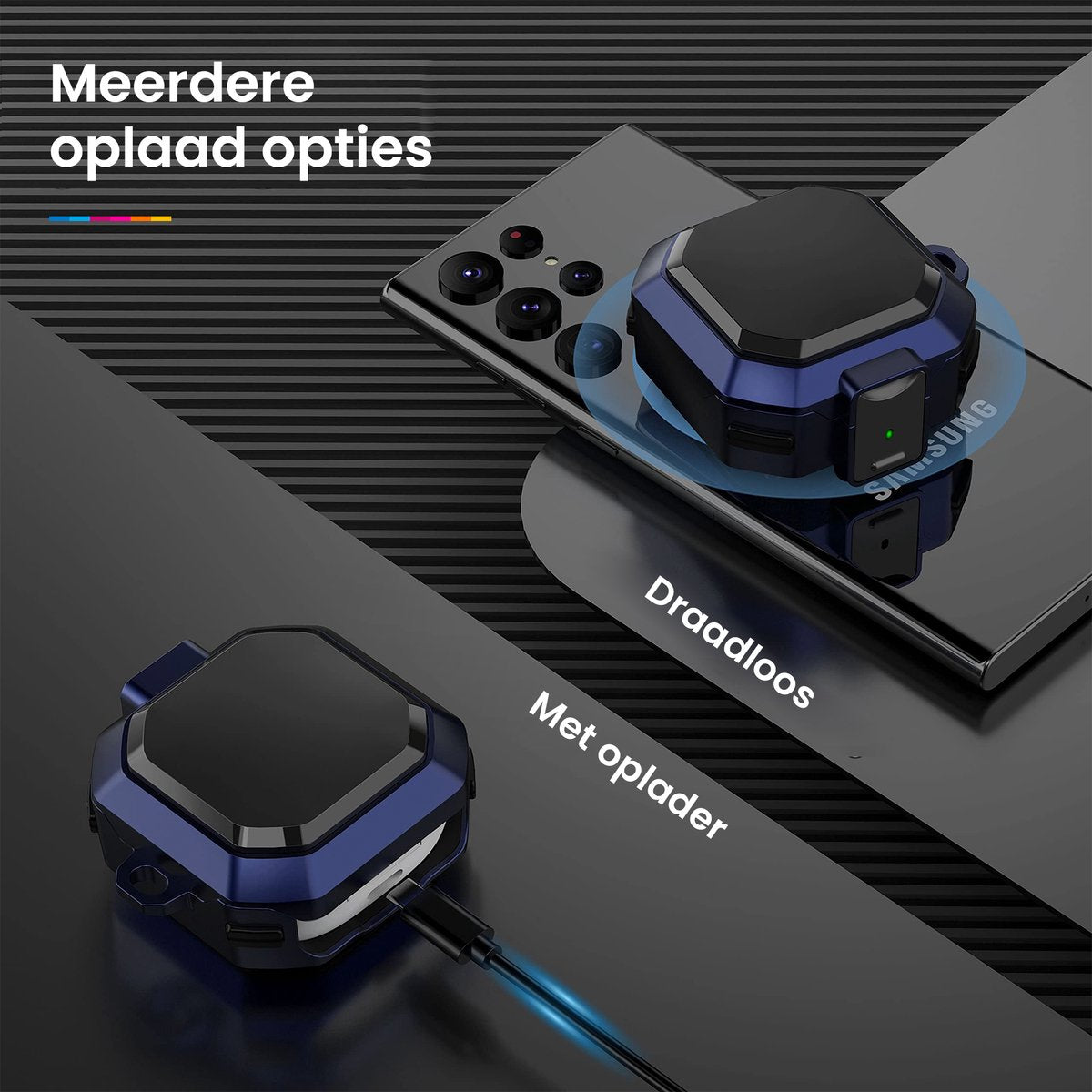 YONO Armor Hard Case geschikt voor Samsung Galaxy Buds 2 Pro (2022) - Galaxy Buds Pro (2021) - Galaxy Buds 2 (2021) - Galaxy Buds Live (2020) - Hoesje met Lock en Clip - Blauw