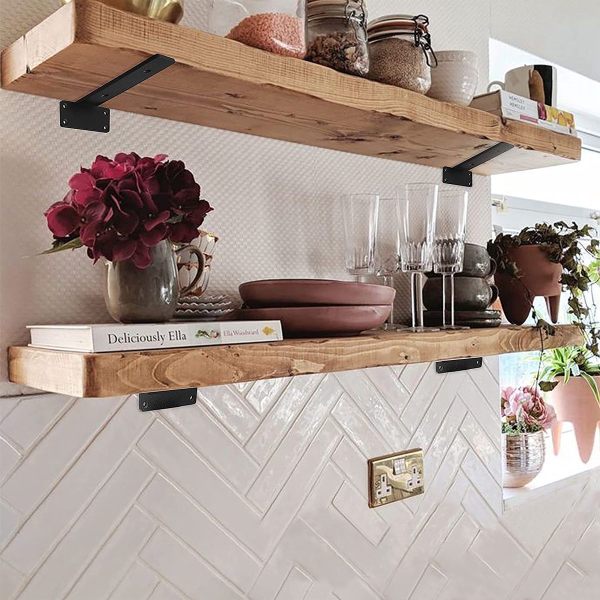 YONO Plankdragers Metaal - Zwevende Plankhouder Wandsteun - 15cm - Zwart - 2 Stuks