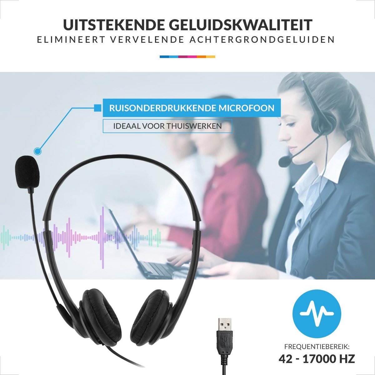 YONO Headset met Microfoon - Koptelefoon met Draad - USB Plug en Play - voor Laptop / Telefoon / PC / Kantoor - Zwart