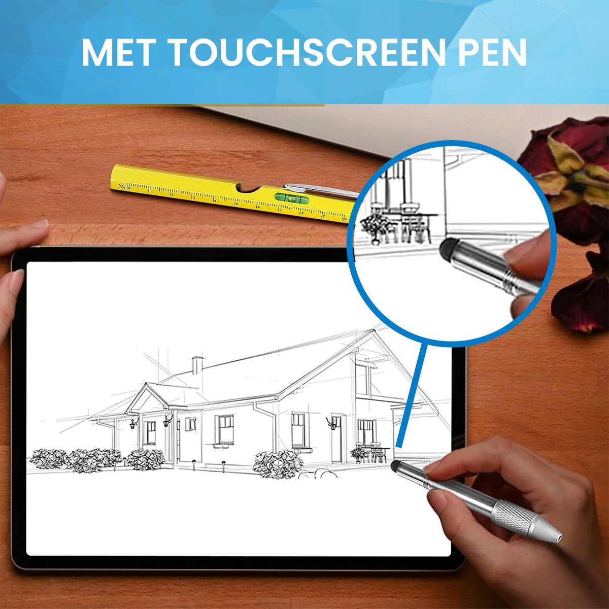 YONO Multitool Pen - Liniaal - Waterpas - Schroevendraaier - Zaklamp - Opener - Stylus - 9in1