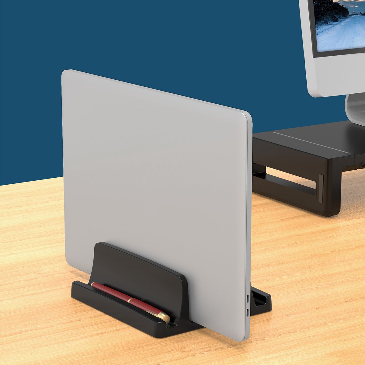 YONO ABS Laptop Standaard Verticaal XL – Verticale Houder voor Bureau / Tablet / Telefoon / Macbook - Zwart