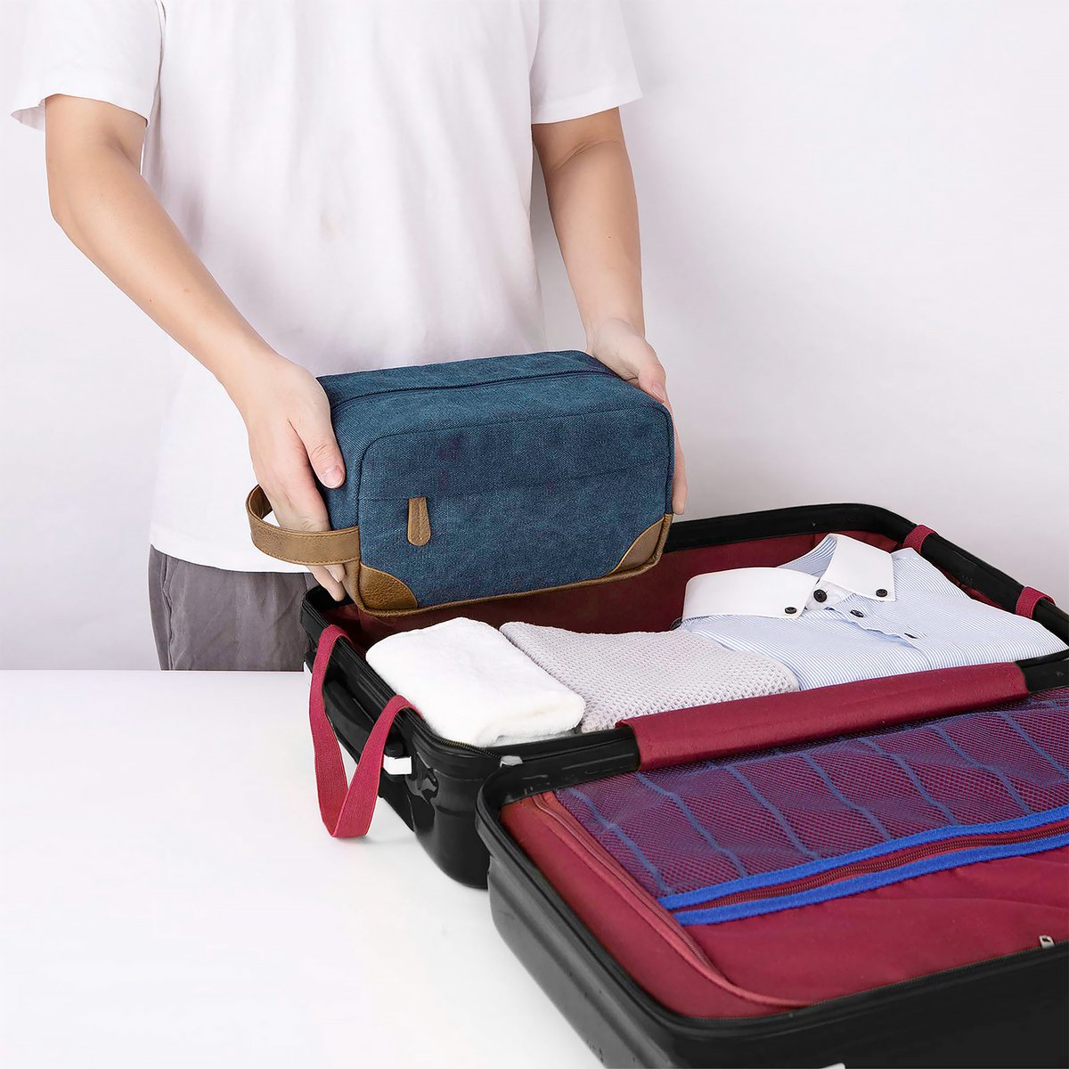 YONO Toilettas Heren - Travel Organizer Etui - Oxford Stof - Blauw