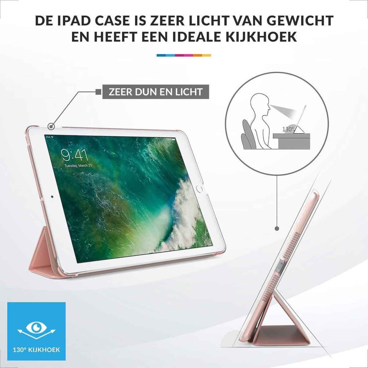 YONO Hoes geschikt voor iPad 2017 / 2018 - Air 1 / 2 - 9.7 Inch - Flip Case - Tri Fold Tablet Hoesje – Rose Gold