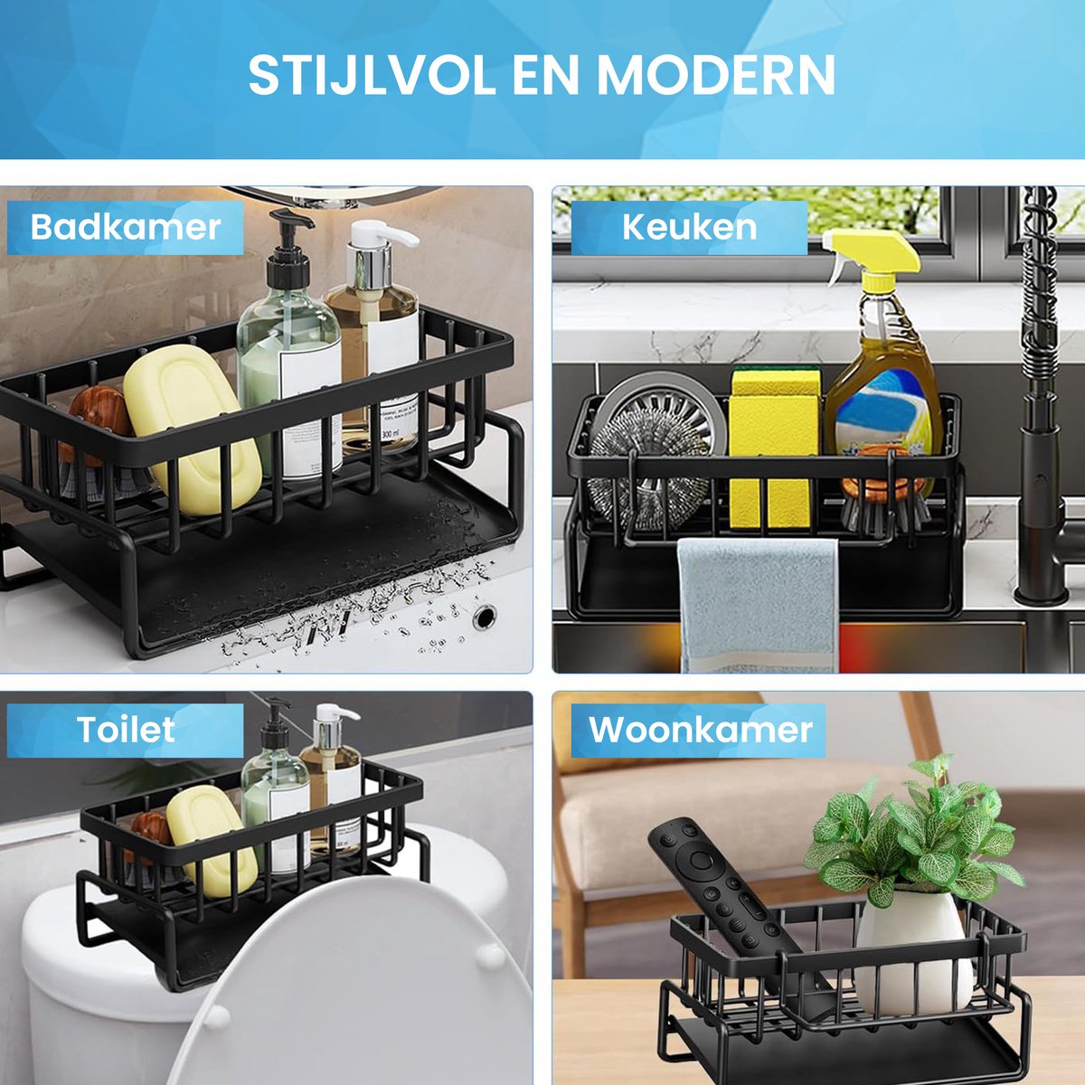 YONO Gootsteen Organizer voor Aanrecht en Keuken - Vaatdoek en Spons Houder - Zwart