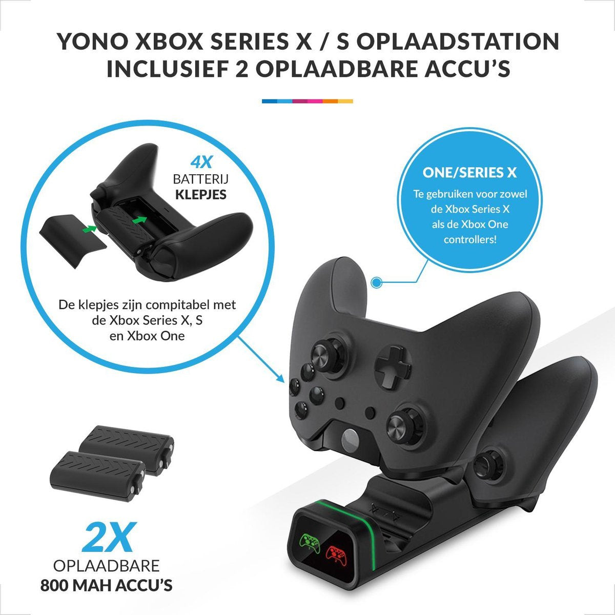 YONO Oplaadstation geschikt voor Xbox Series X / S Controller – Oplader met 2 Oplaadbare Accu / Batterij – Play and Charge Kit