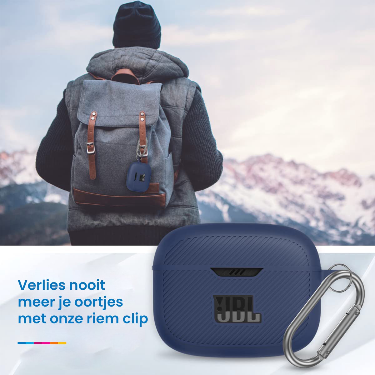 YONO Soft Case geschikt voor JBL Tune 230 NC TWS / T230NC - Hoesje met Clip - Donkerblauw