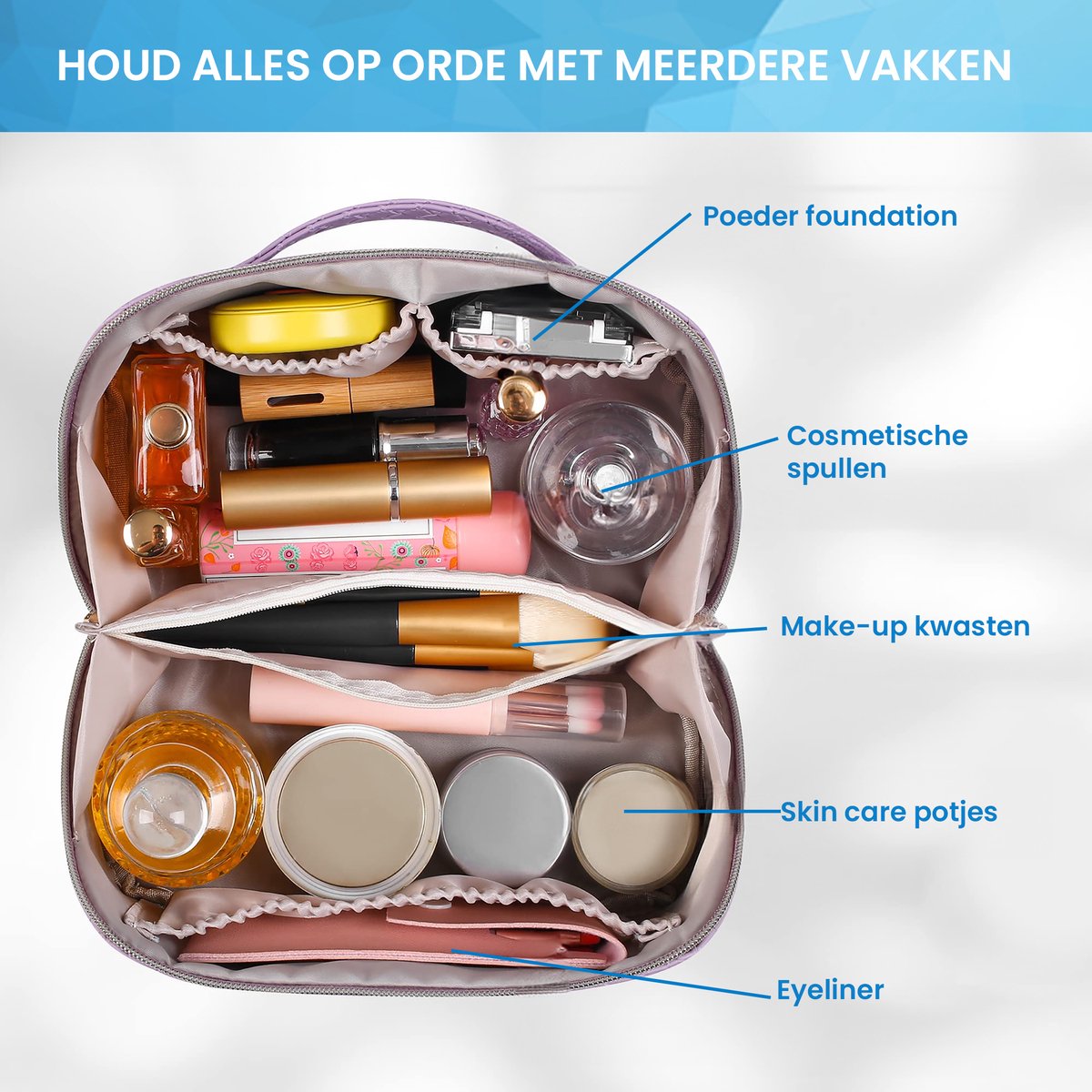 YONO Reis Make Up Tas - Toilettas Etui - Cosmetica Tas - Beauty Case Organizer - Large - Lichtpaars