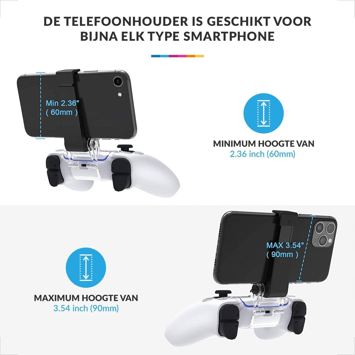 Telefoonhouder geschikt voor PS5 Controller – Smartphone Klem Universeel geschikt voor Playstation 5 – Transparant