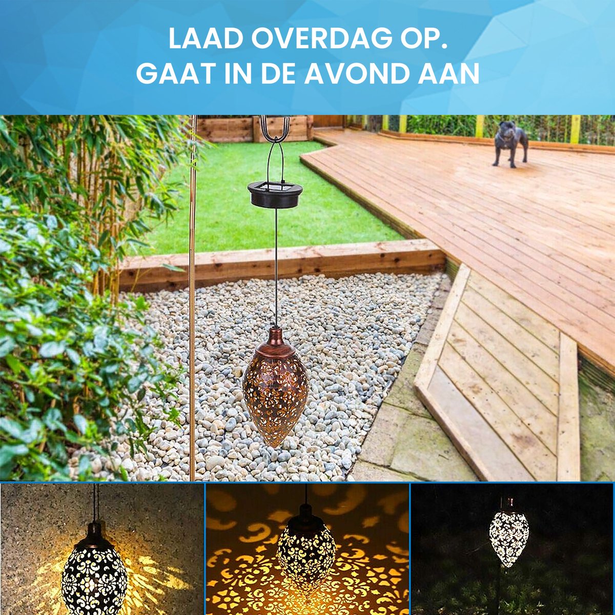 YONO Oosterse Lantaarn Hangend - Solar Tuinverlichting op Zonne Energie - LED Buiten Verlichting met Sensor - Tuinlantaarn Waterdicht - Metaal
