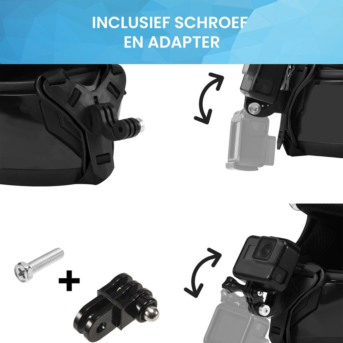 YONO Helmet Mount geschikt voor GoPro - Helm Bevestiging Strap - Zwart