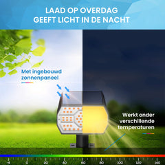YONO Solar Tuinspots voor Buiten - Tuinverlichting op Zonne Energie - Prikspots - Warm Wit - 2 Stuks