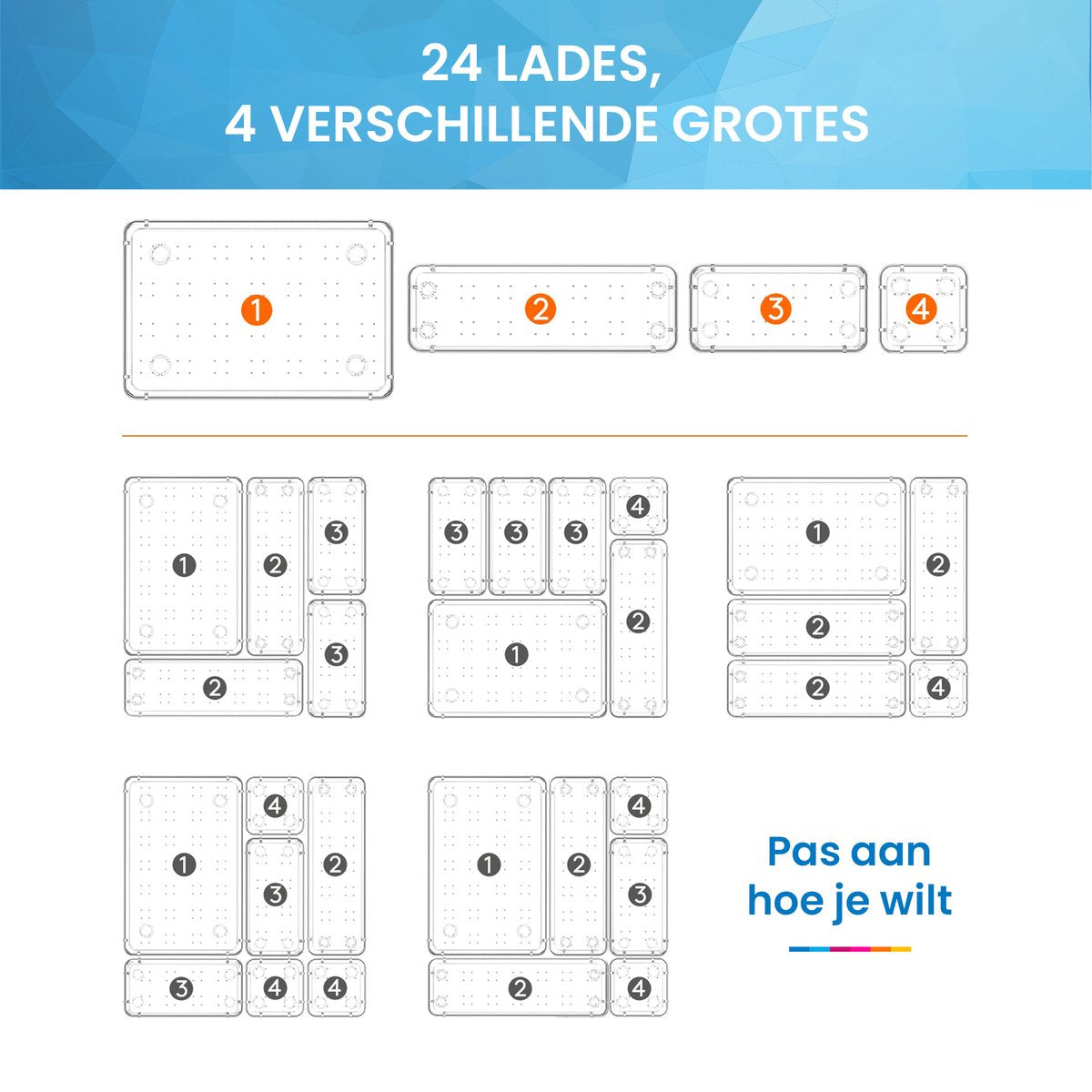 YONO Lade Organizer Bakjes - Opbergsysteem Verdeler Multifunctioneel - Keuken - Make Up Lades - Badkamer - Bureau - Gereedschap - Transparant - 25 stuks