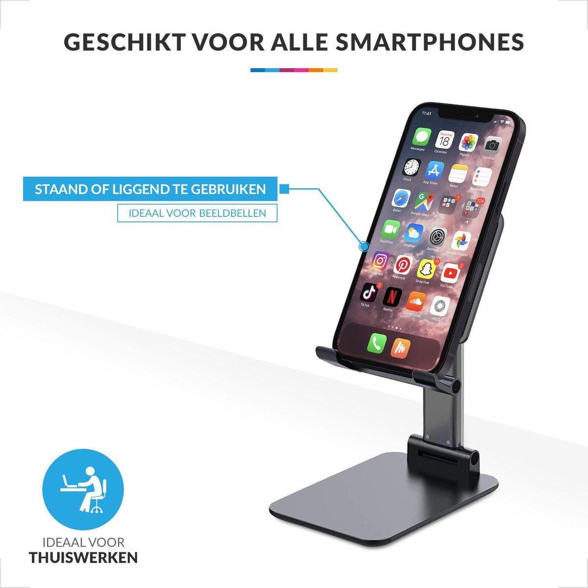 YONO Telefoonhouder Bureau Compact – Telefoonstandaard Inklapbaar – Smartphone en Tablet Houder – Gsm Statief - Zwart