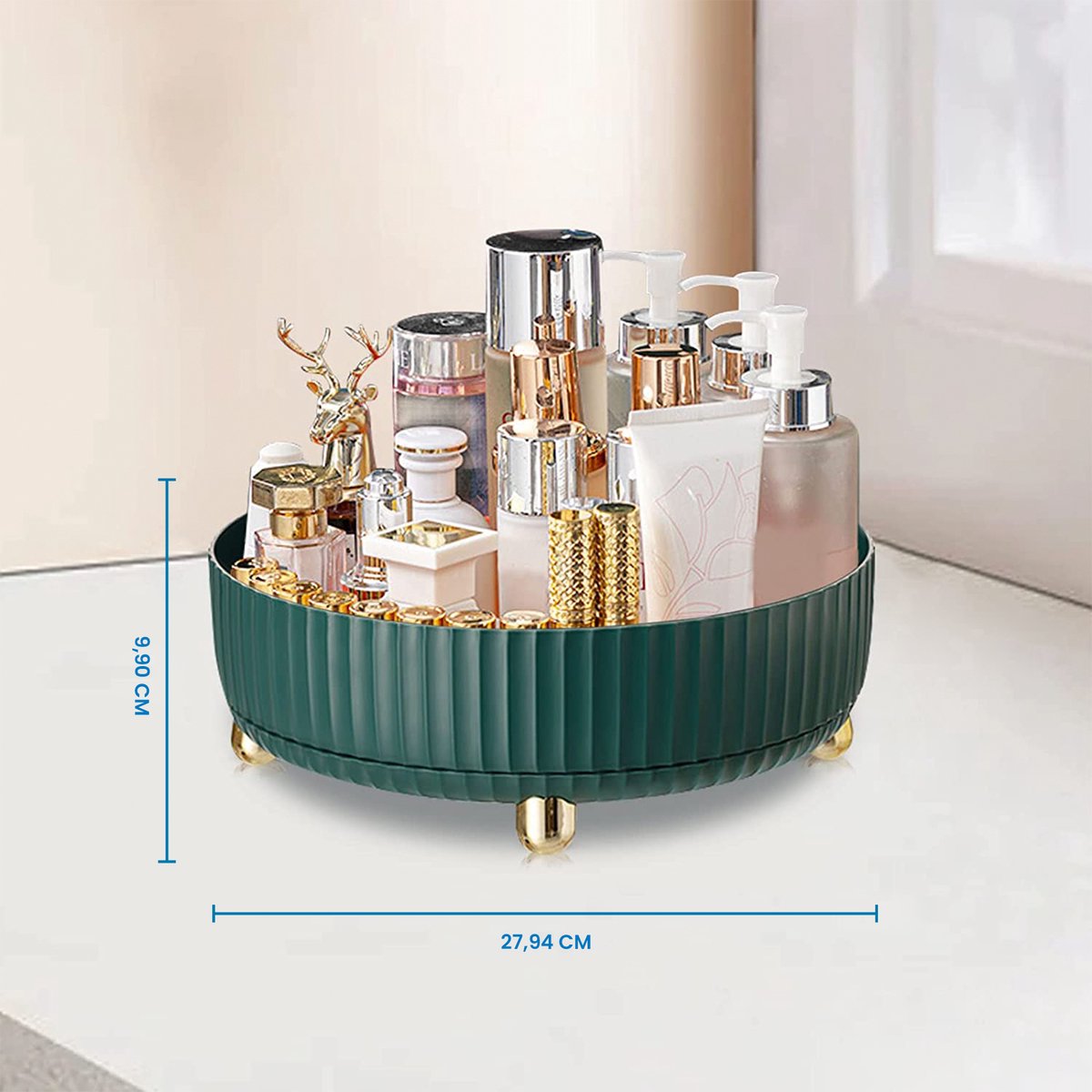 YONO Make Up Organizer Draaitafel - Opbergdoos voor Skincare / Parfum / Cosmetica / Lippenstift / Beauty - 360° Draaibaar Houder - Opbergsysteem - Groen