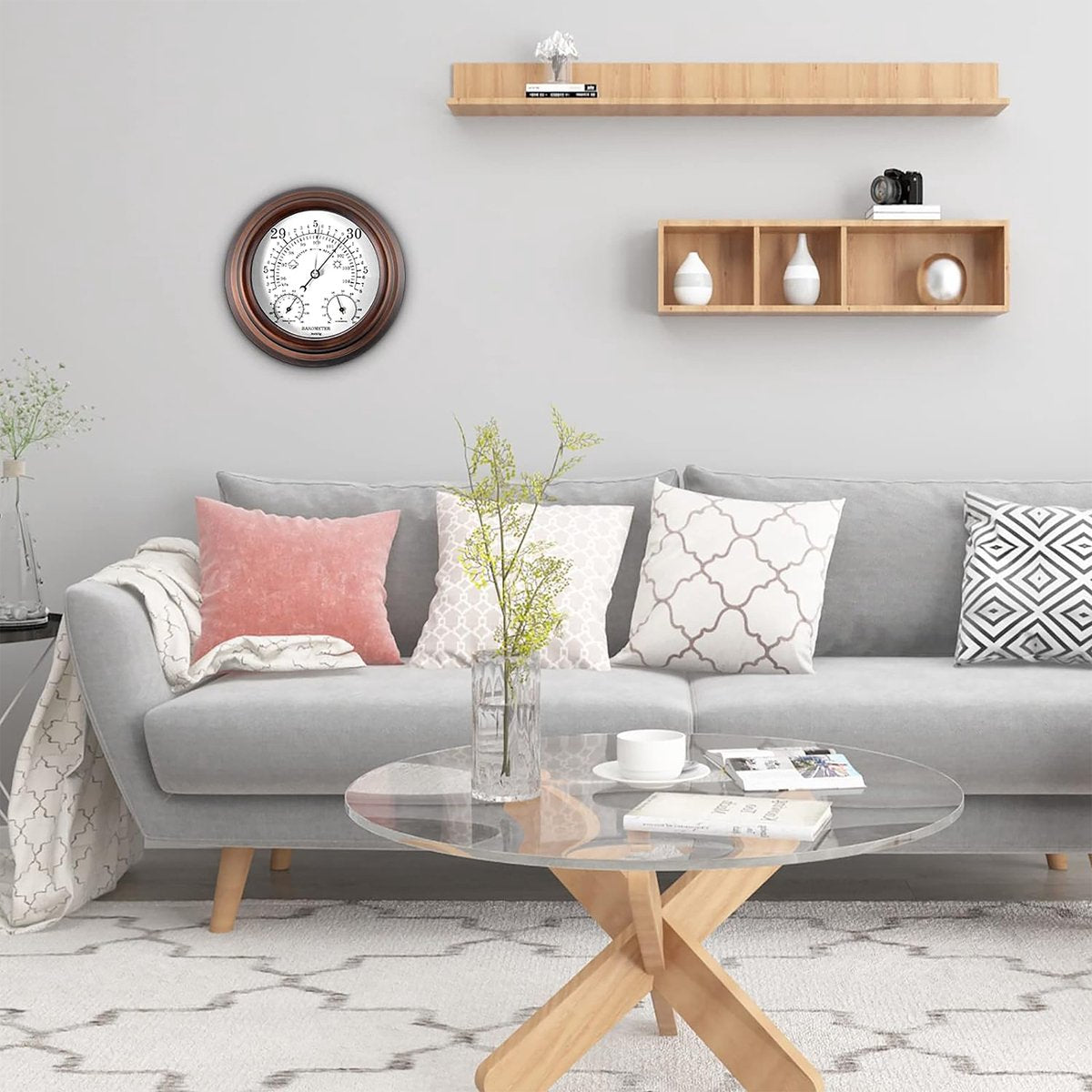 YONO Barometer voor Binnen - Klassiek Weerstation met Hygrometer en Thermometer - Houtlook