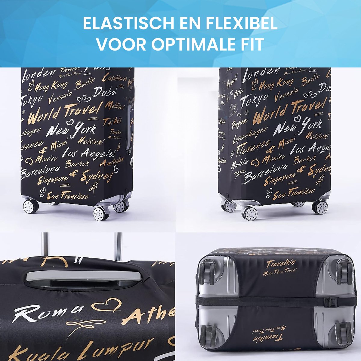 YONO Kofferhoes Elastisch - Wasbare Koffer Beschermhoes - L - World Traveler