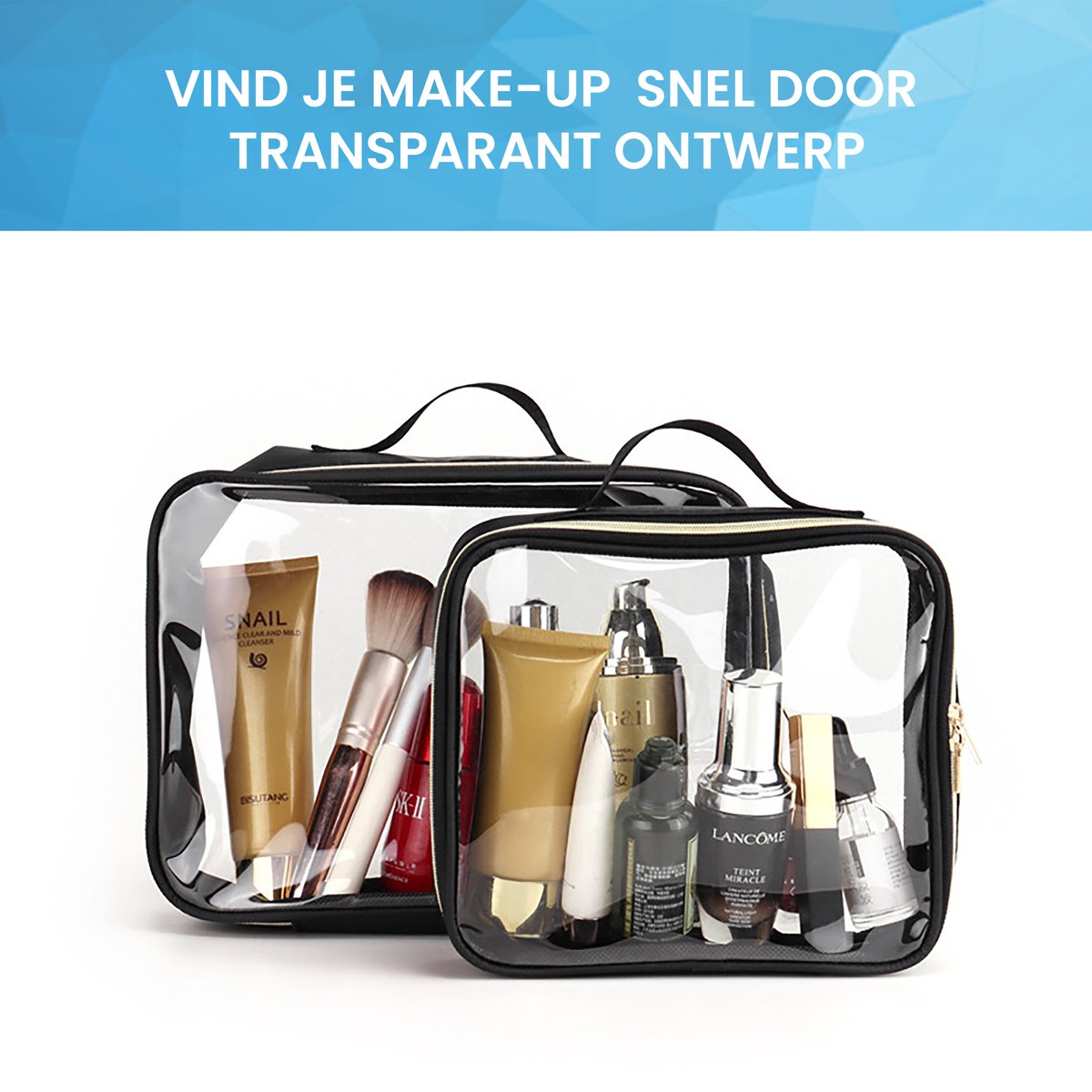 YONO Reis Toilettas Set voor Toiletartikelen – Transparante Travel Organizer Bag 2-Pack - Zwart