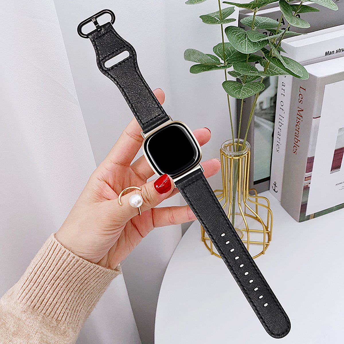 YONO Leer Bandje geschikt voor Fitbit Versa 4 / 3 - Luxe Leren Armband - Zwart