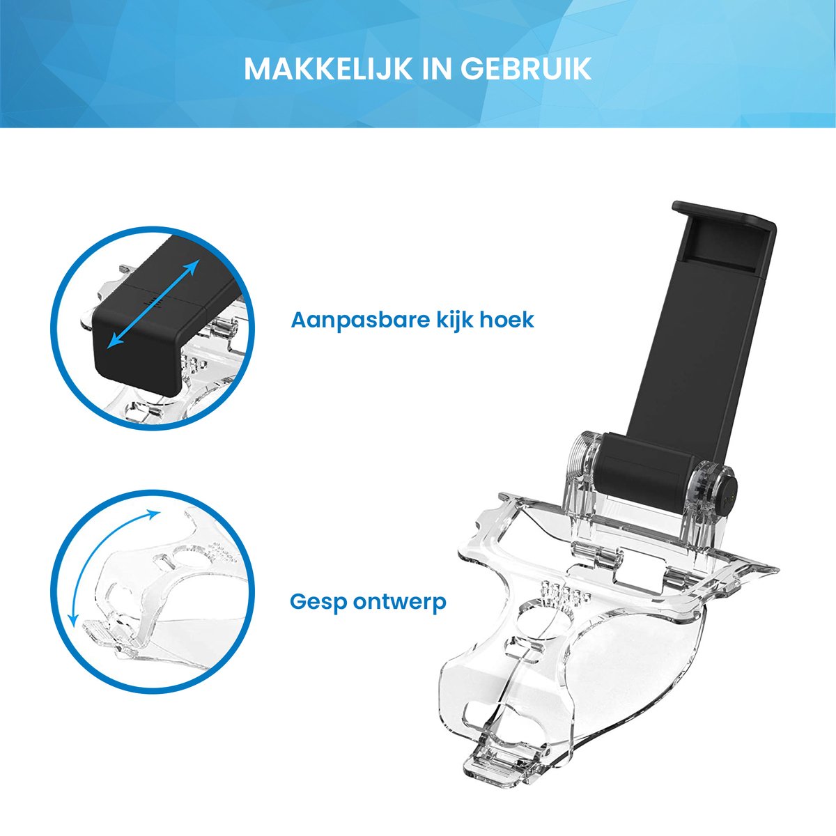 Telefoonhouder geschikt voor PS5 Controller – Smartphone Klem Universeel geschikt voor Playstation 5 – Transparant