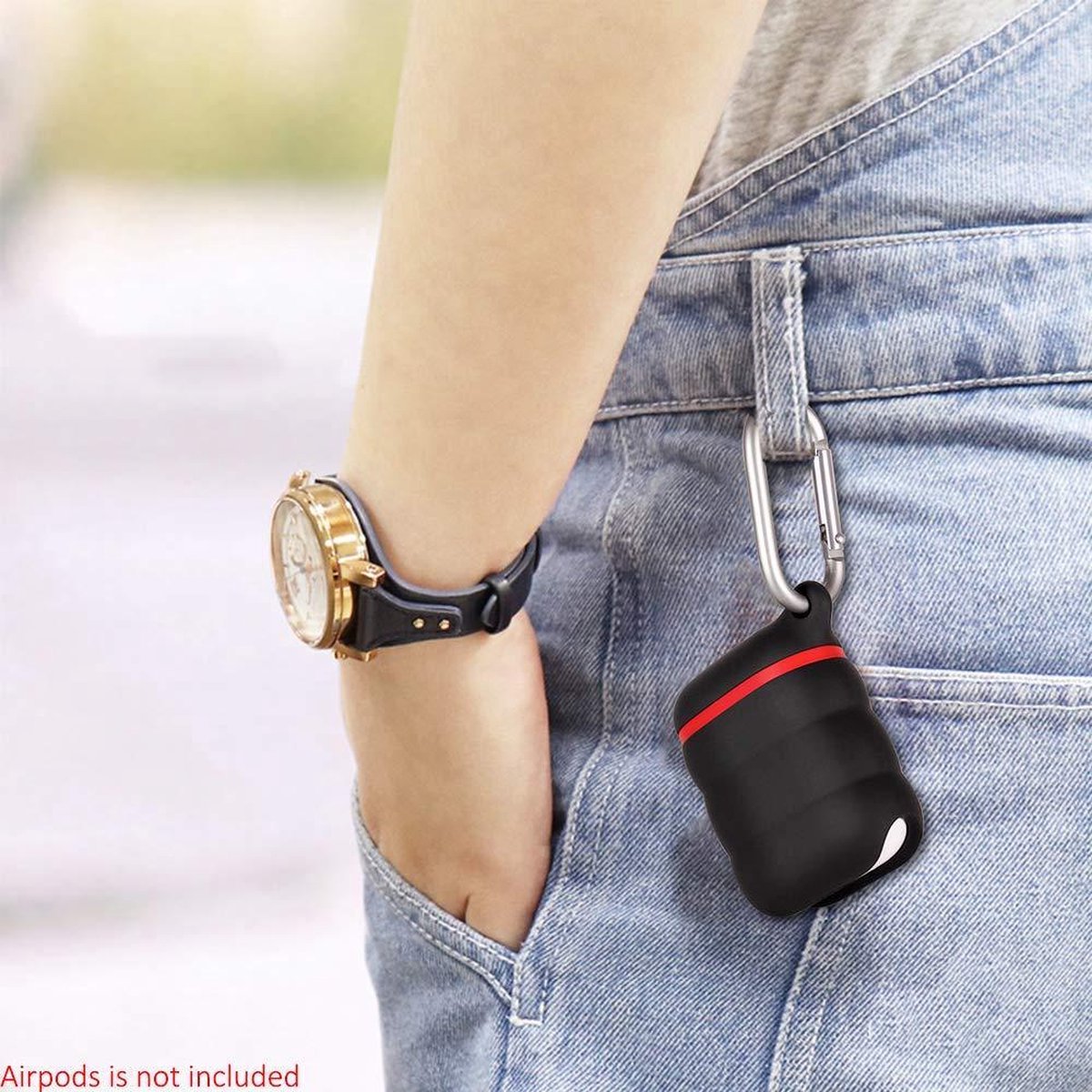 YONO Siliconen Hoesje geschikt voor Apple Airpods - Soft Case met Clip - Waterdicht - Zwart