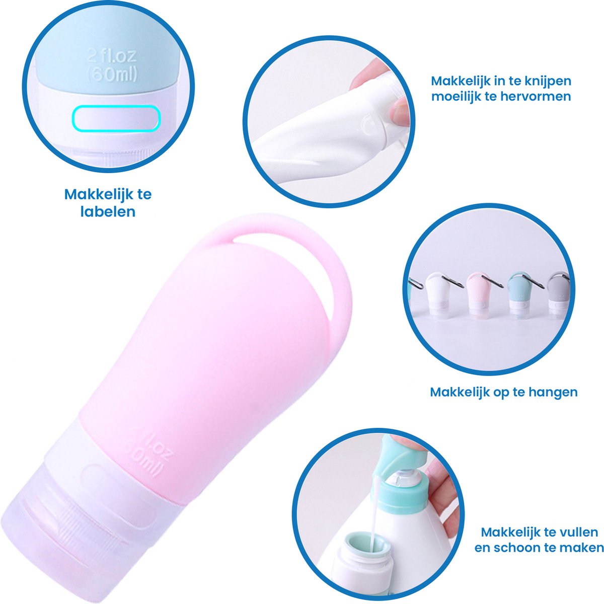 YONO Reisflesjes Handbagage Set XL - Navulbare Reisflacons Siliconen - Spray Flesjes - Cosmetica Potjes - Reispotjes - Reisset Vliegtuig - 19in1