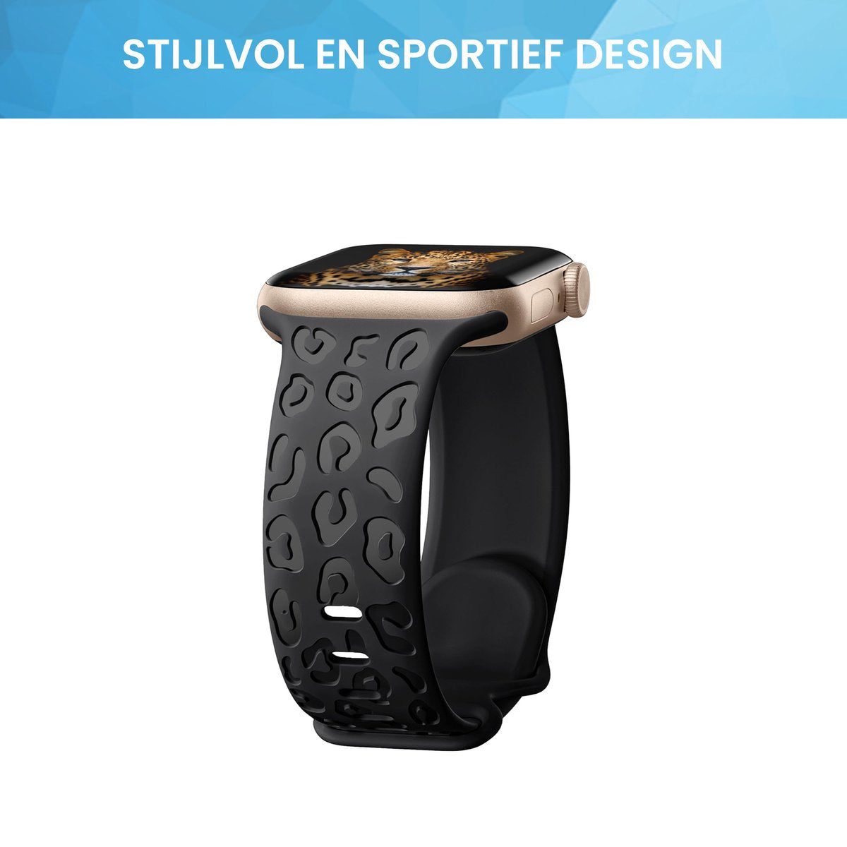 YONO Leopard Bandje geschikt voor Apple Watch - 41/40/38 mm - Siliconen Armband - Zwart