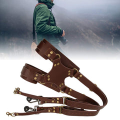 YONO Lederen Camera Harnas voor Systeemcamera - Dual Strap Camera Riem - Geschikt voor DSLR Canon / Nikon / Sony - Leer Bruin