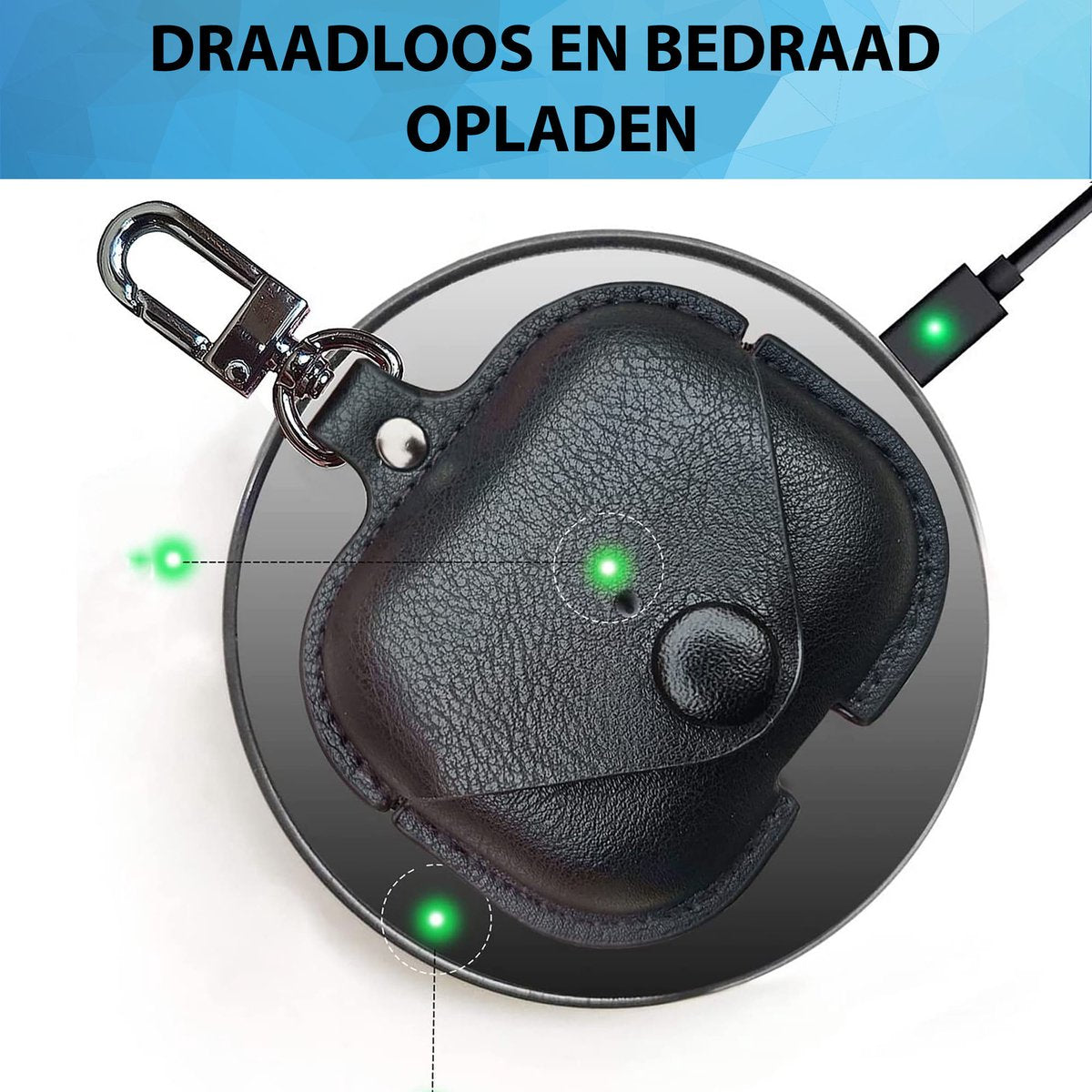 YONO Hoesje geschikt voor Airpods Pro 1 / 2 - Leer met Clip - Zwart