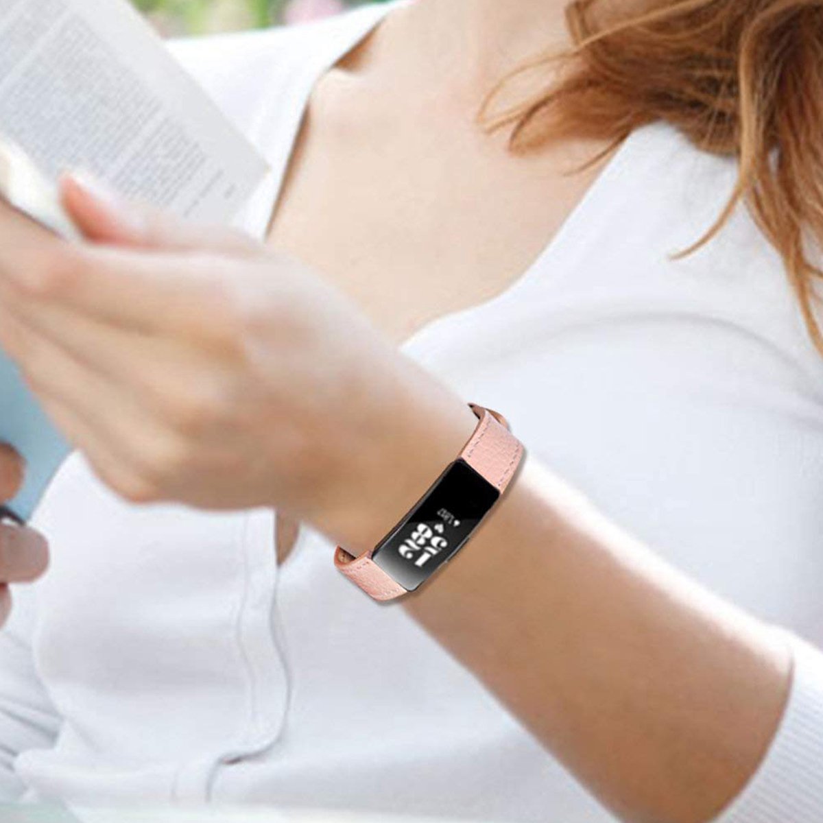 YONO Leer Bandje geschikt voor Fitbit Inspire 3 - Vervangende Lederen Armband - Lichtroze