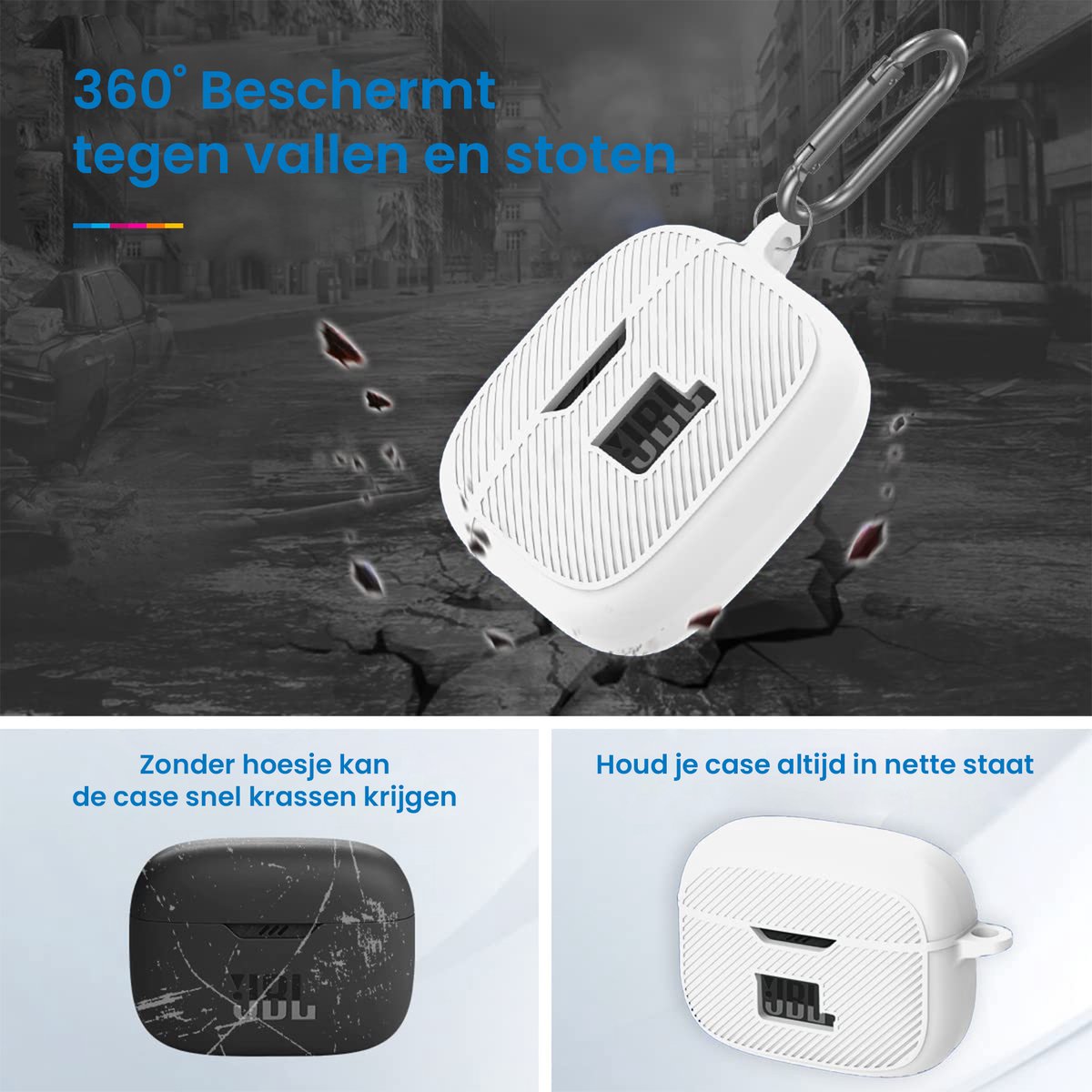 YONO Soft Case geschikt voor JBL Tune 230 NC TWS / T230NC - Hoesje met Clip - Wit