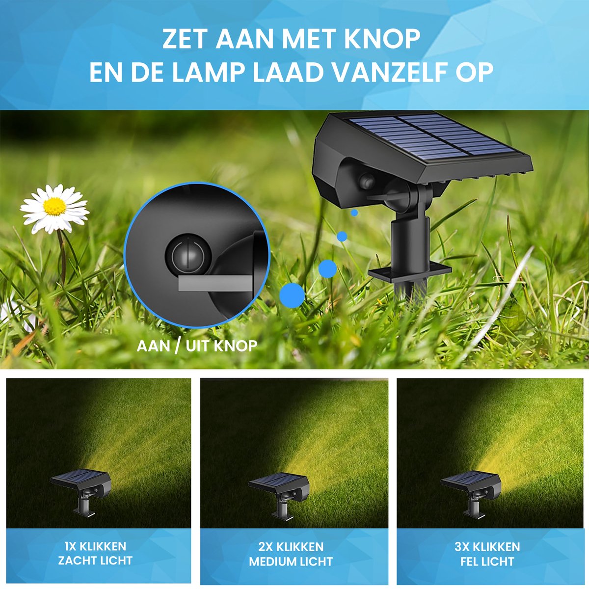 YONO Solar Tuinspot voor Buiten - Tuinverlichting op Zonne Energie - Prikspot - Warm Wit - 1 Stuk
