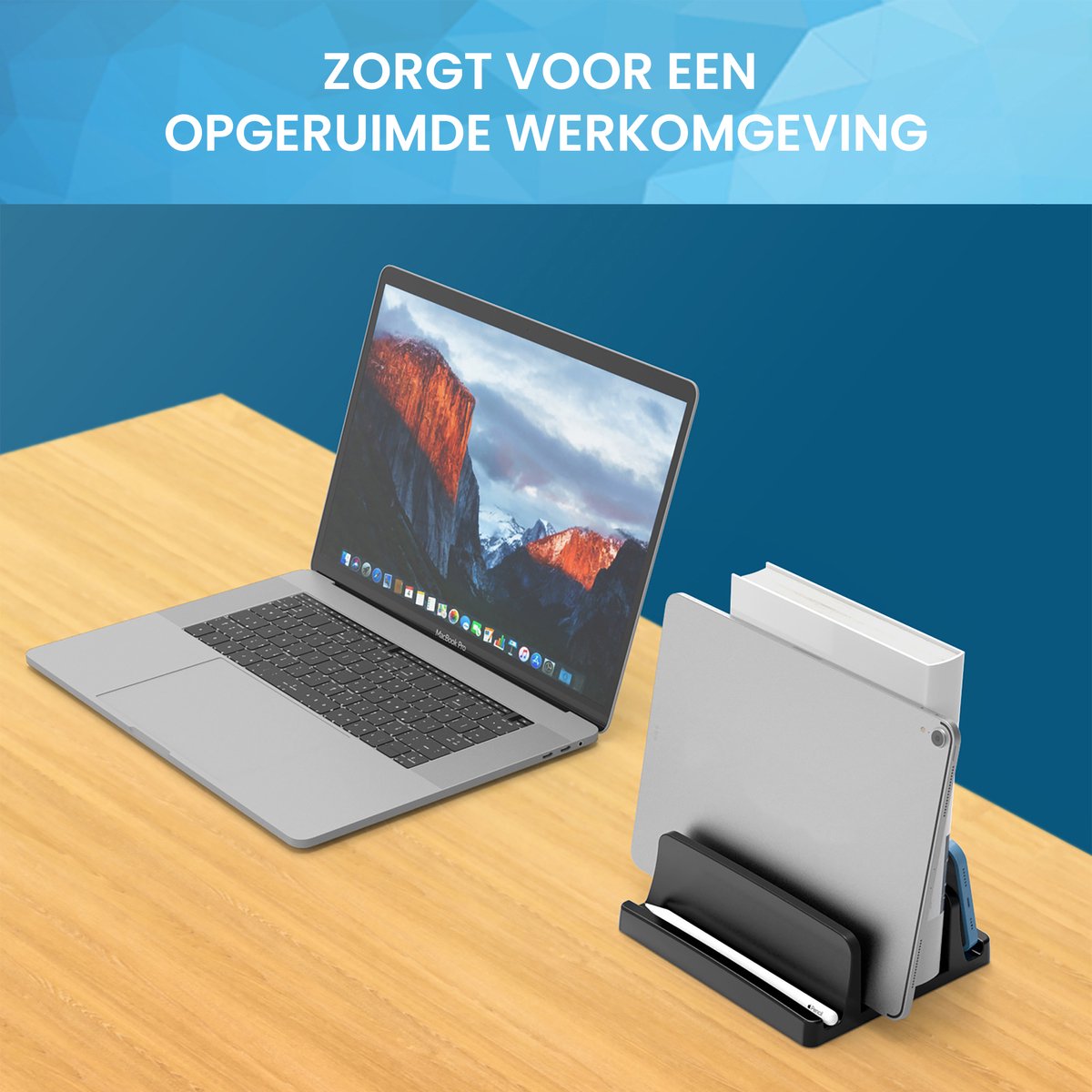 YONO ABS Laptop Standaard Verticaal XL – Verticale Houder voor Bureau / Tablet / Telefoon / Macbook - Zwart