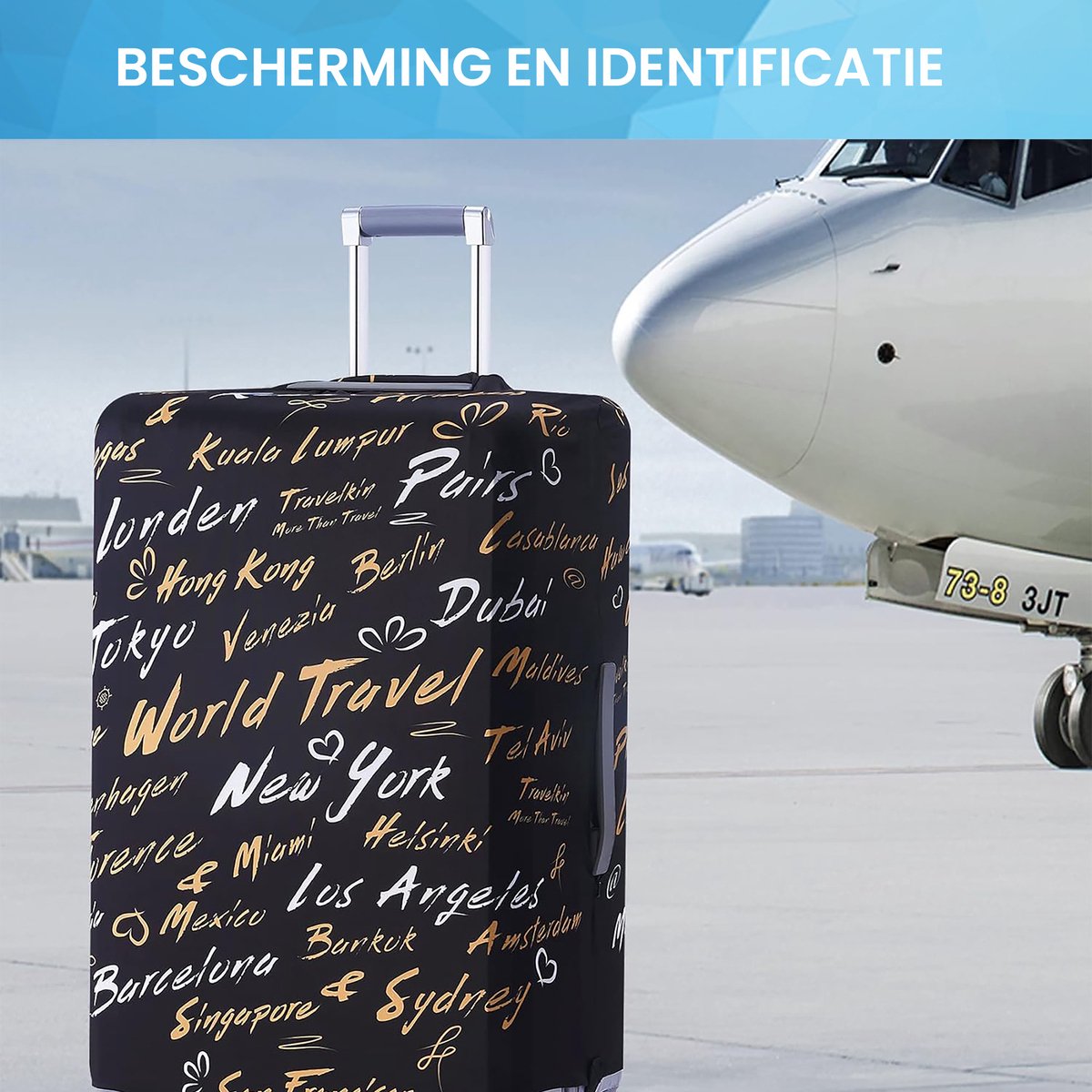 YONO Kofferhoes Elastisch - Wasbare Koffer Beschermhoes - M - World Traveler