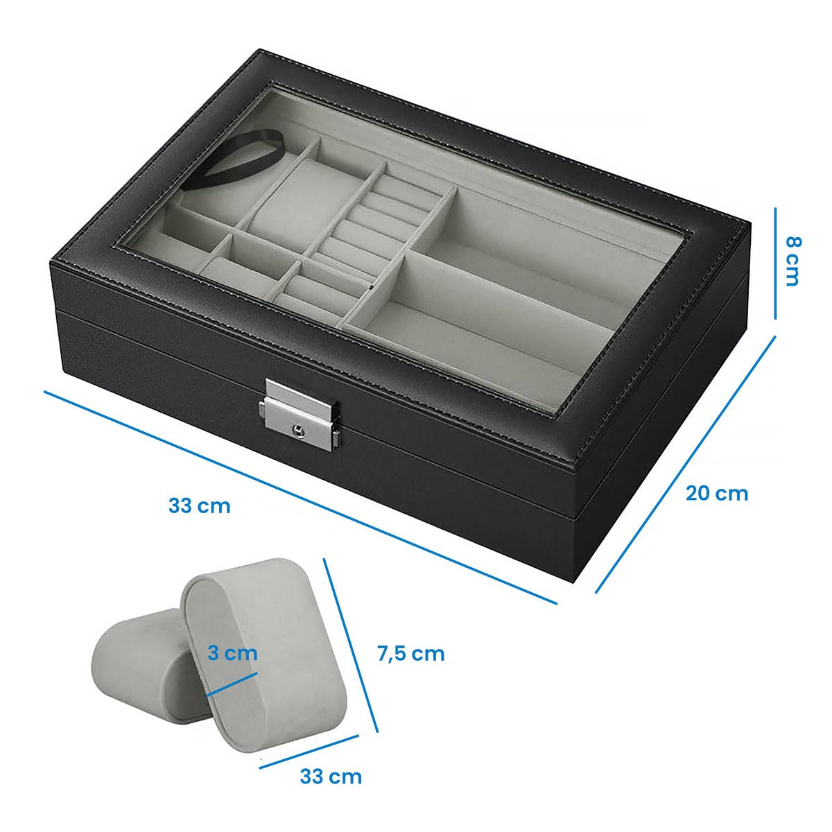 YONO Opbergbox voor Horloges / Brillen / Sieraden - Horloge Box - Zonnebrillen Doos - Organizer - Zwart