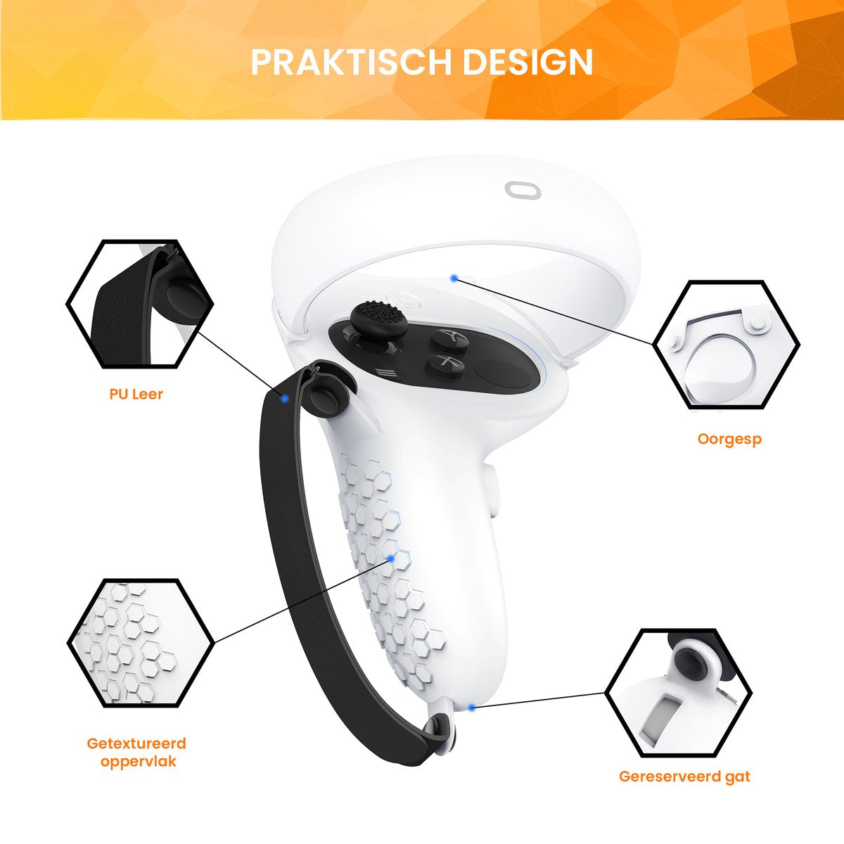 YONO Grip Case met Strap geschikt voor Oculus Quest 2 Touch Controller - Siliconen Bescherming Cover Accessoires Meta Quest 2 - 2 Stuks - Wit