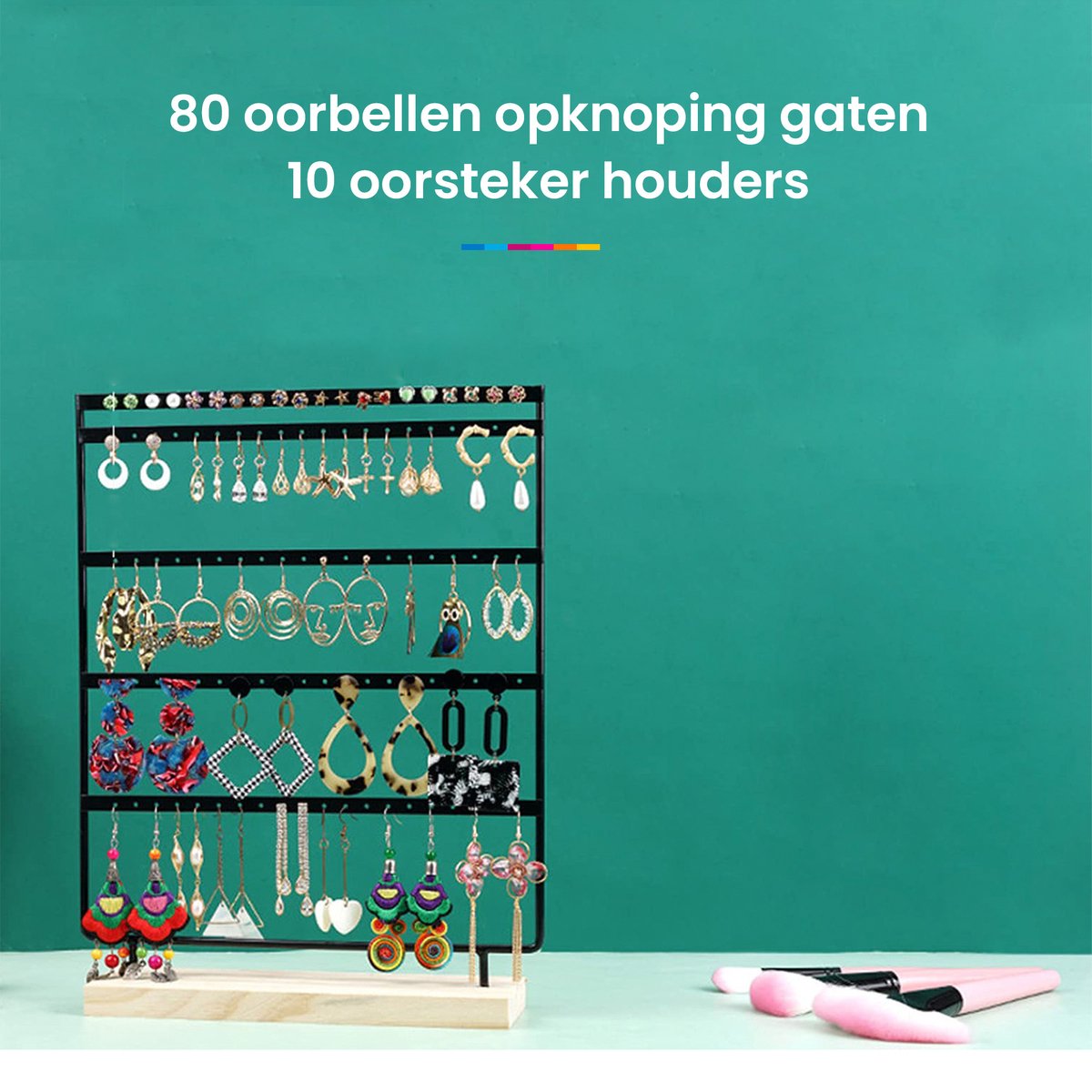 YONO Oorbellenrekje - Sieradenrekje voor Oorbellen Opbergen - Houder Display Rekje - 100 gaatjes - Hout en RVS - Zwart