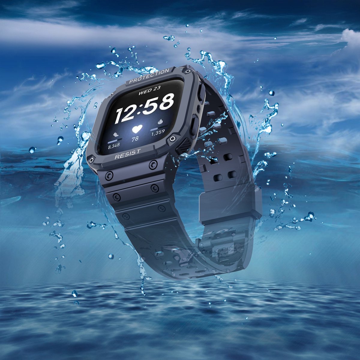 YONO Shock Resist Bandje geschikt voor Fitbit Versa 3 / 4 / Sense - Donkerblauw