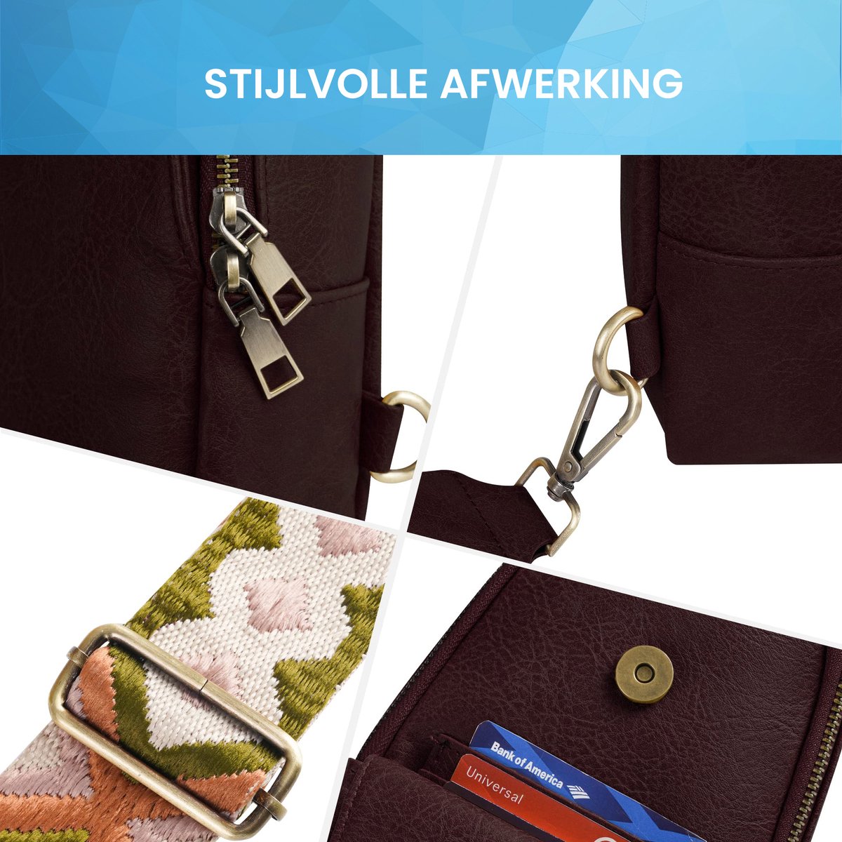 YONO Crossbody Tas Azteca Design - Sling Bag - Schoudertas - Anti Diefstal Rugzak - Dames – Donkerbruin