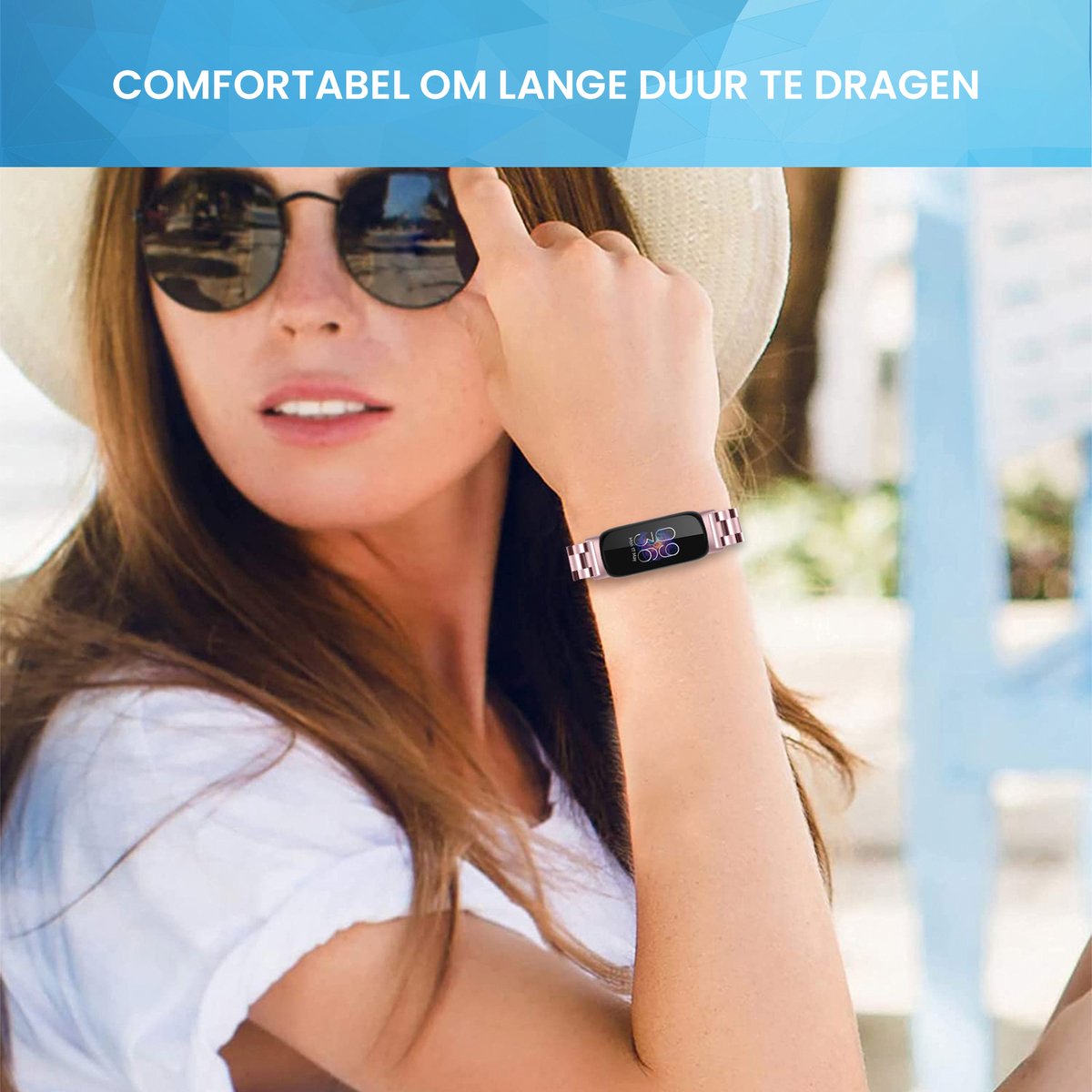 YONO Stalen Bandje geschikt voor Fitbit Inspire 3 - RVS Schakel Horlogeband - Roze